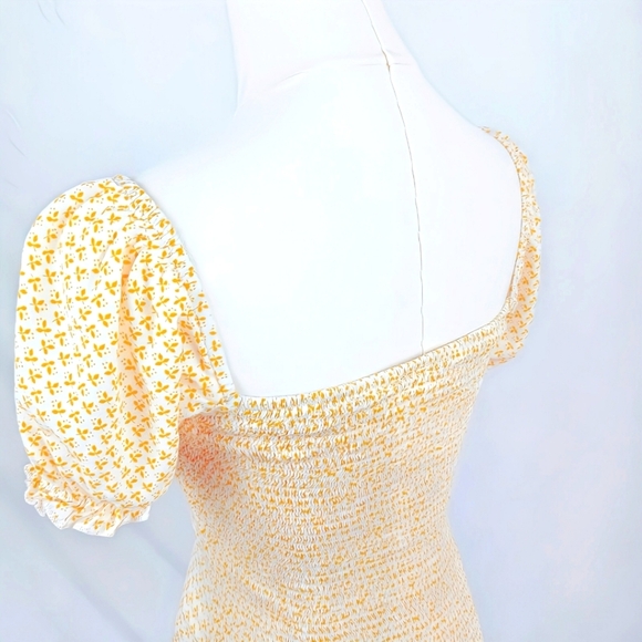 Skylar & Madison Yellow Puff Sleeve Smocked Mini Dress Size S 100% Rayon - Picture 6 of 8